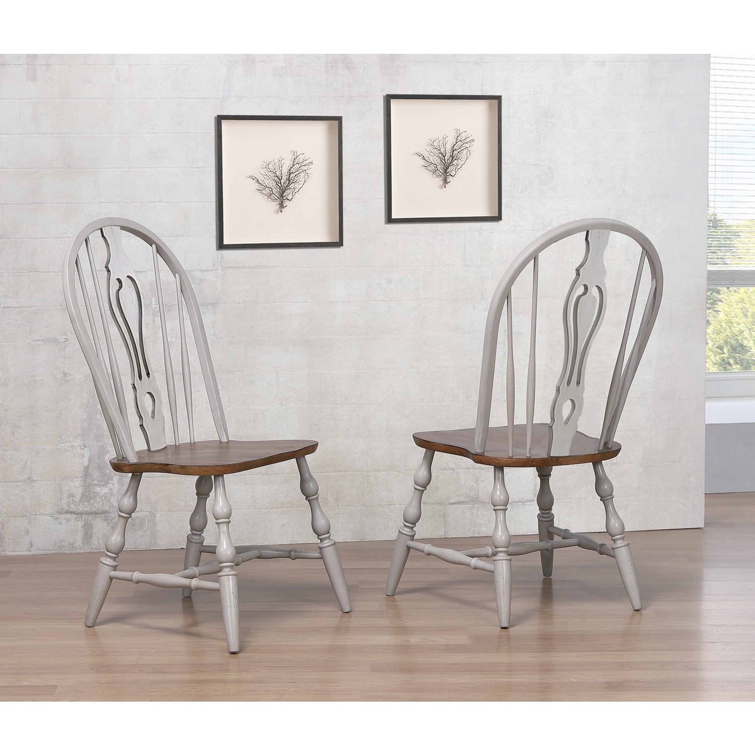 Distressed Light Gray Solid Wood Windsor Side Chair