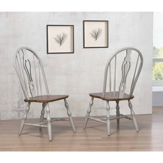 Sunset Trading Country Grove 18" Wood Keyhole Dining Chairs in Gray (Set of 2)