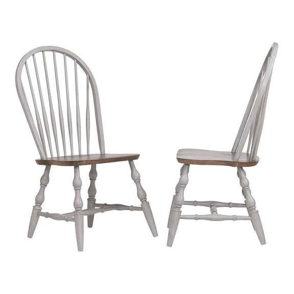 Sunset Trading Country Grove 18" Wood Windsor Dining Chairs in Gray (Set of 2)