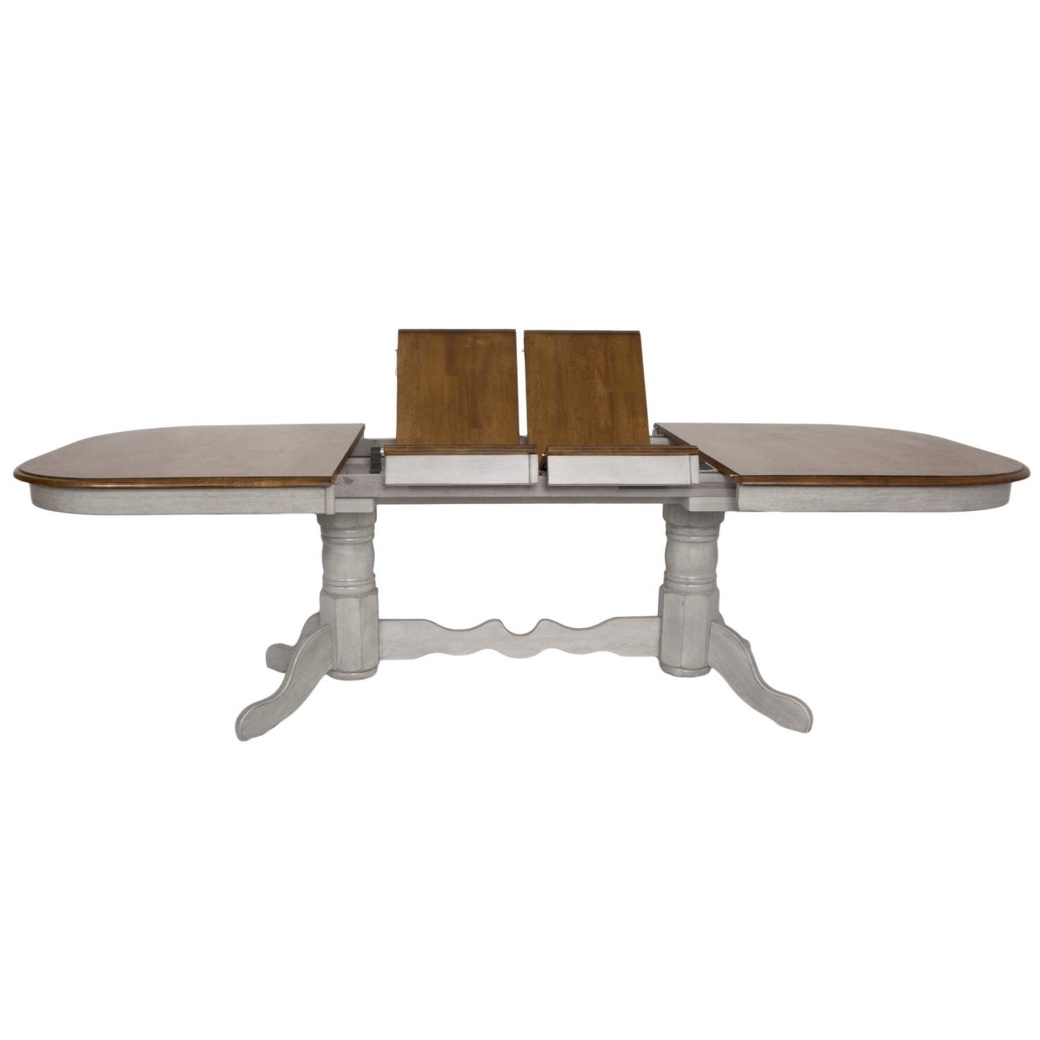 French Country Extendable Round Wood Dining Table, 96" Gray/Brown