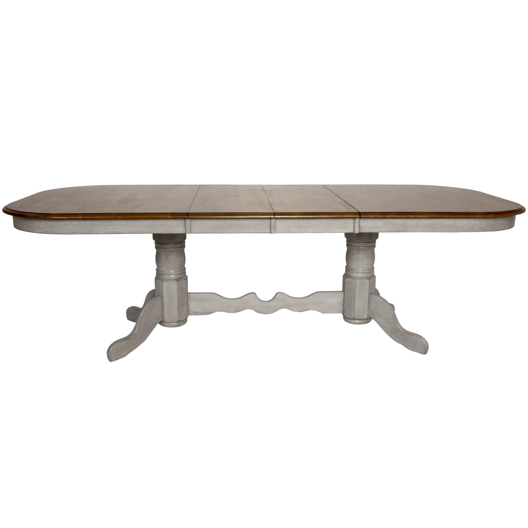 French Country Extendable Round Wood Dining Table, 96" Gray/Brown