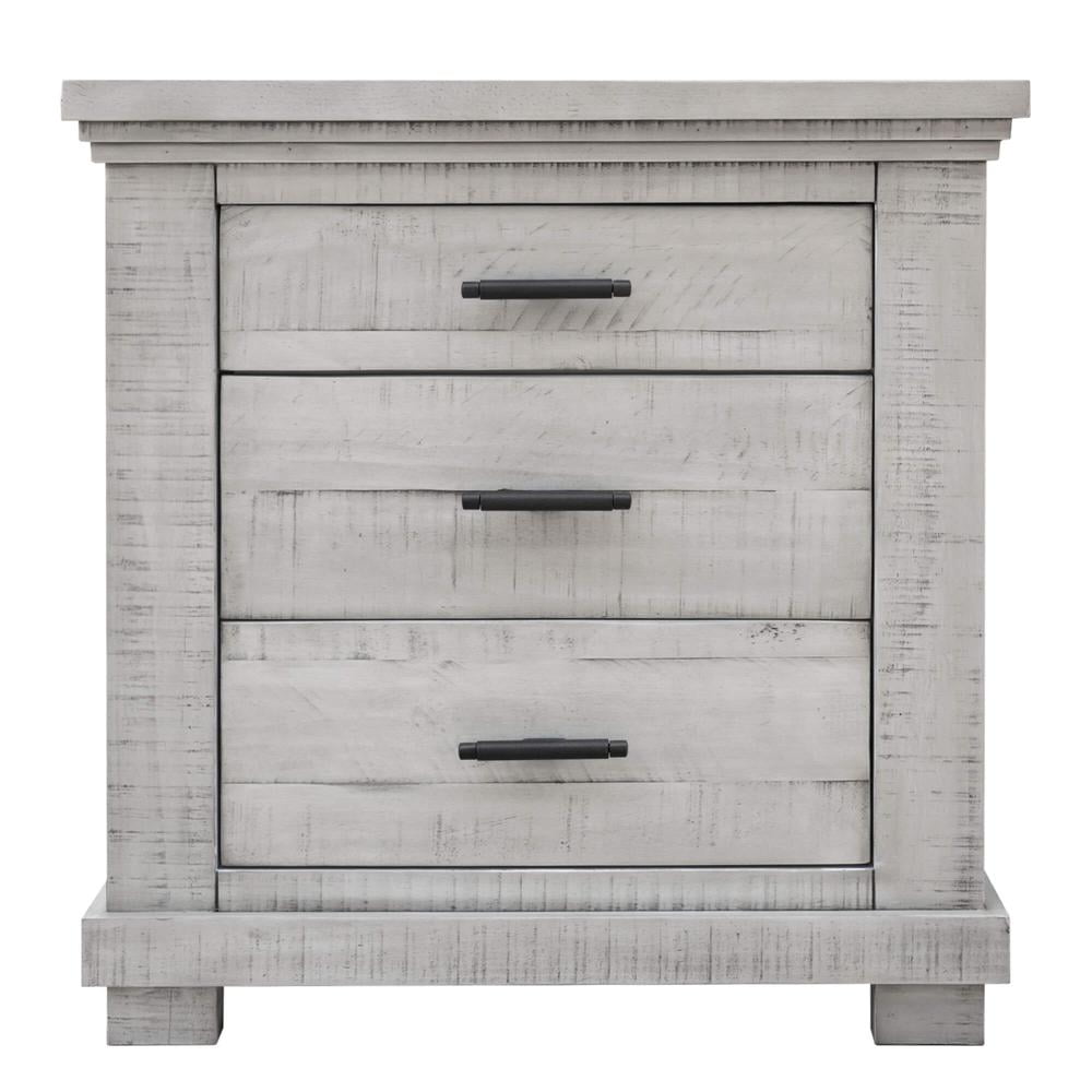 Crossing Barn Distressed Gray 3-Drawer Solid Wood Nightstand