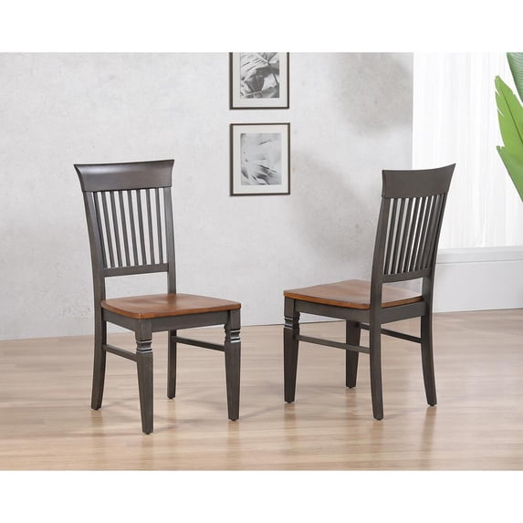 Sunset Trading Dakota Slat Back Dining Chairs Set of 2 Brown Gray Solid Wood