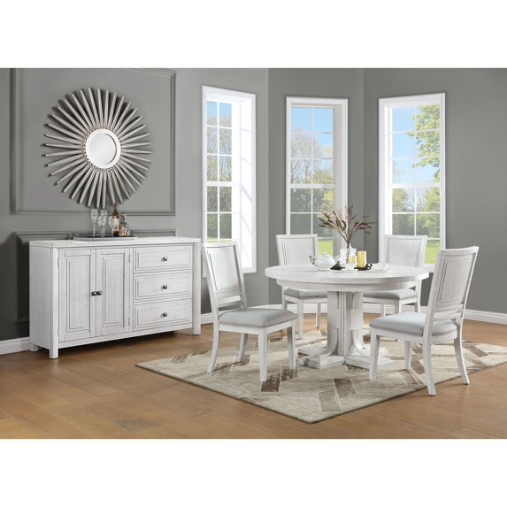 Sunset Trading Dover 54-72" Oval Expandable Dining Table Set White Wood w Buffet
