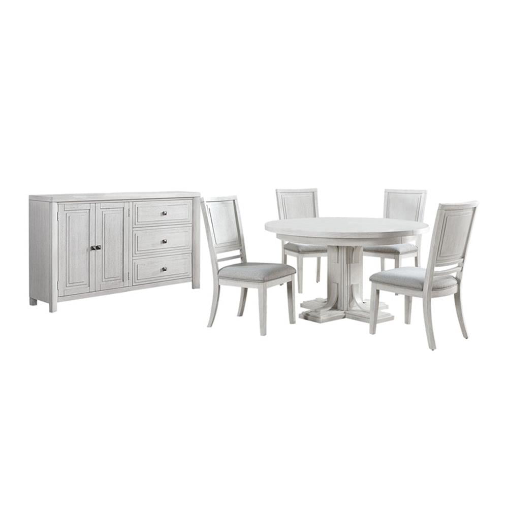 White Wood Oval Expandable Dining Table Set with Buffet and 4 Chairs