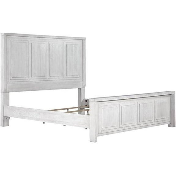 Sunset Trading Dover Queen Size Panel Bed Frame in Cerused White Oak Wood