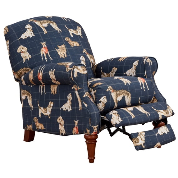 Sunset Trading Happy Dog Fabric Recliner with Two Matching Pillows in Navy Blue