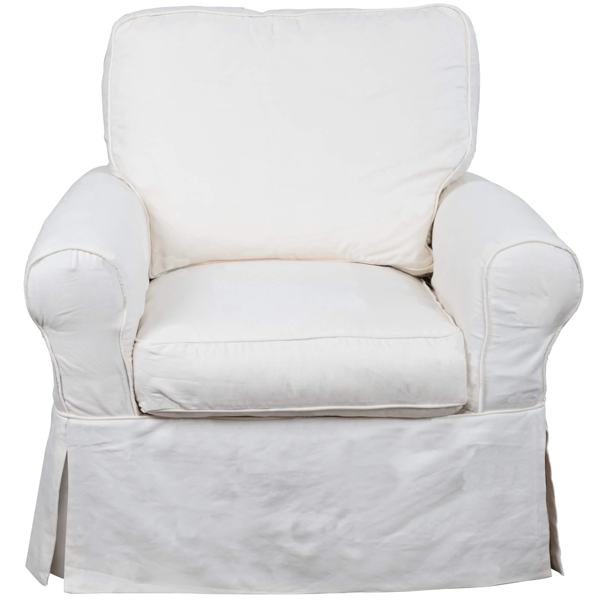 Warm White Cotton Slipcovered Swivel Rocking Chair