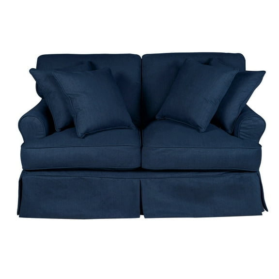 Sunset Trading Horizon T-Cushion Fabric Slipcovered Loveseat in Navy Blue