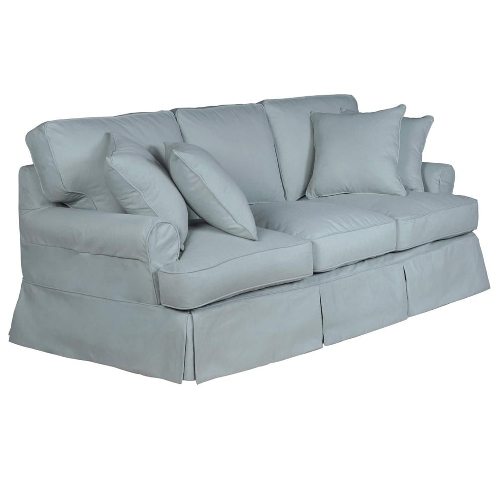 Ocean Blue Linen Sleeper Sofa with Down Fill Cushions
