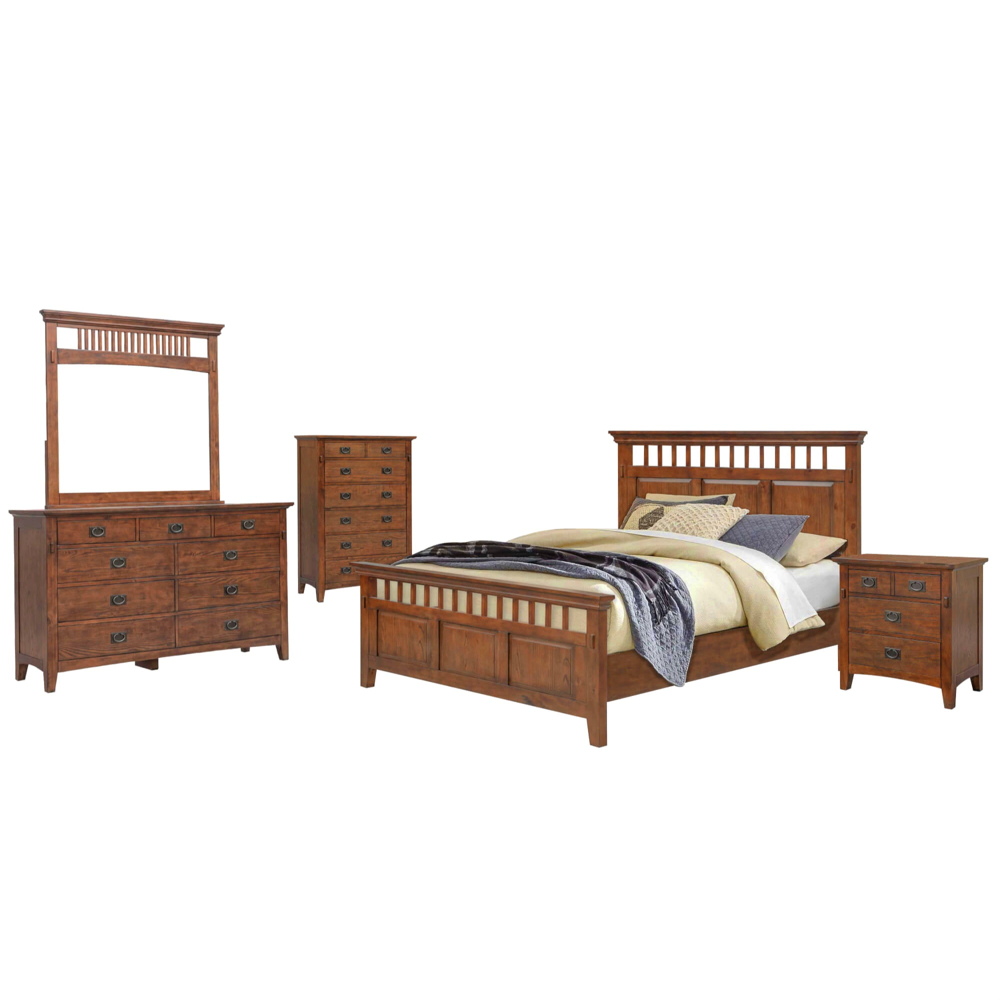 Sunset Trading Mission Bay 5-Piece Solid Wood Queen Bedroom Set in Amish Brown - Walmart.com