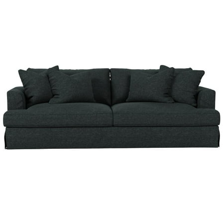 Sunset Trading Newport 94" Fabric Slipcovered Recessed Fin Arm Sofa in Dark Gray