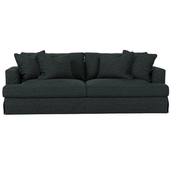 Sunset Trading Newport 94" Fabric Slipcovered Recessed Fin Arm Sofa in Dark Gray