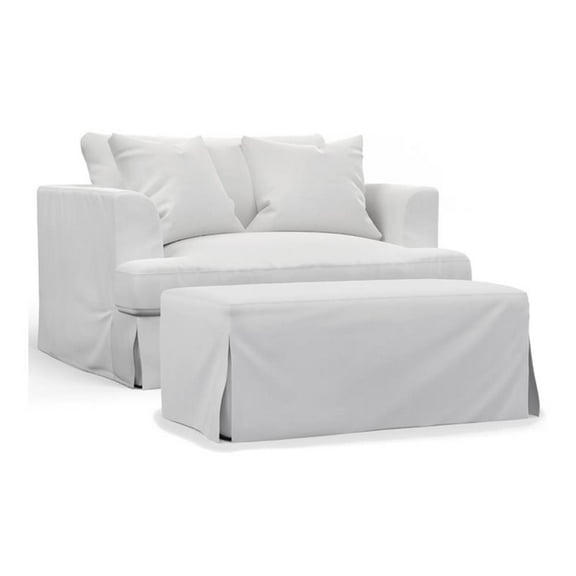 Sunset Trading Newport 52" Fabric Slipcover for Chair & A Half w Ottoman / White
