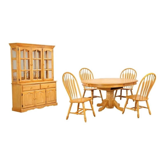 Sunset Trading Oak Selection 48-66" Butterfly Extending Wood Dining Set w Buffet