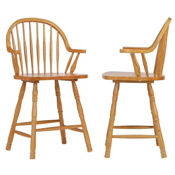 Sunset Trading Oak Selections 24" Windsor Wood Barstools/Arms in Oak (Set of 2)
