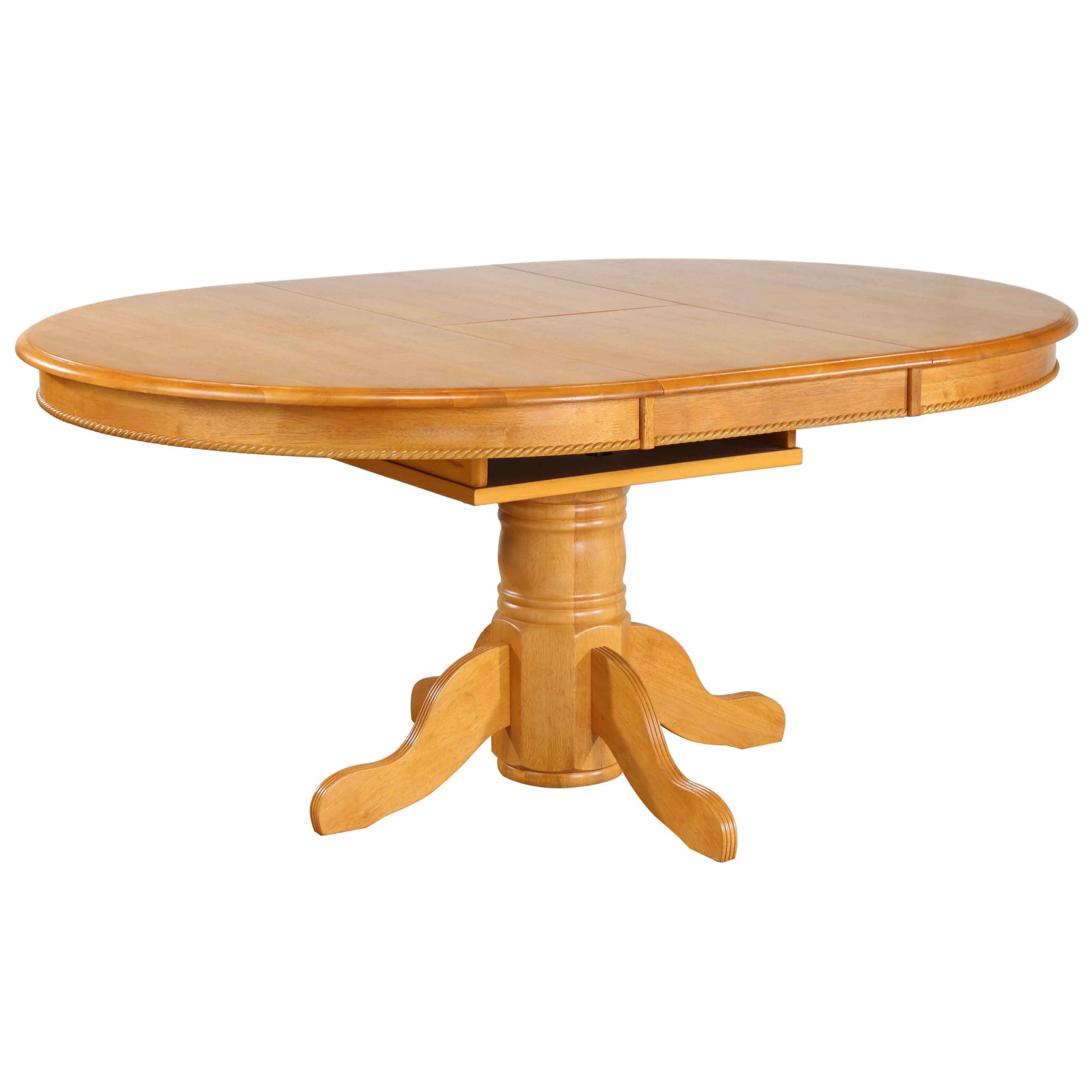 Light Oak Round Extendable Wood Dining Table with Pedestal Base