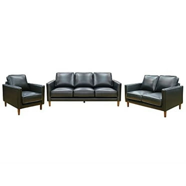 Sunset Trading Prelude 3-Piece Top-Grain Leather Living Room Set in Black