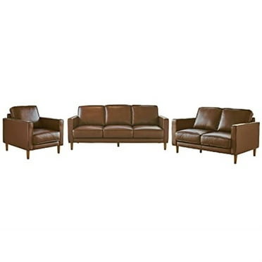 Sunset Trading Prelude 3-Piece Top-Grain Leather Living Room Set in Chestnut