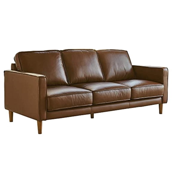 Sunset Trading Prelude 79" Contemporary Top-Grain Leather Sofa in Chestnut