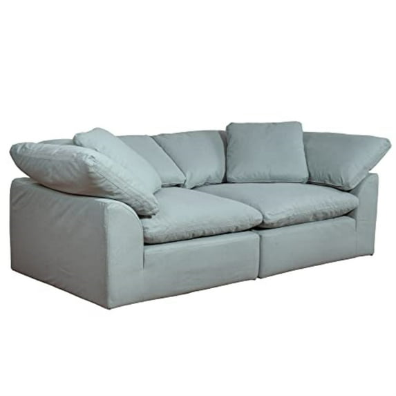 Sunset Trading Contemporary Puff Collection 2PC Slipcovered Modular Sectional Sofa, Performance Fabric Washable Water-Resistant Stain-Proof, 88" Deep-Seating Down-Filled Couch, Ocean Blue