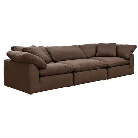 Sunset Trading Puff 3-Piece Fabric Slipcover Sectional Sofa in Brown
