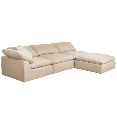 Sunset Trading Puff 4 Pc Slipcovered Sectional Sofa Performance Fabric Tan