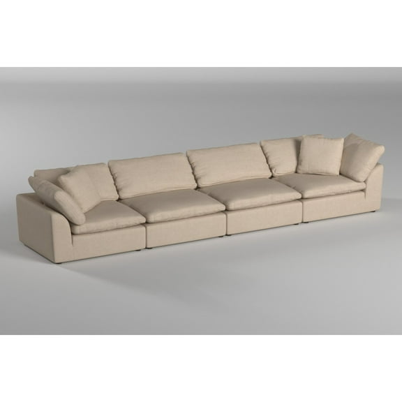 Sunset Trading Puff 4-Piece Fabric Slipcover Modular Sectional Sofa in Tan