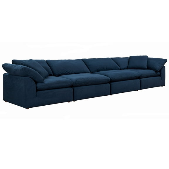 Sunset Trading Contemporary Puff Collection 4PC Slipcovered Modular Sectional Sofa, Performance Fabric Washable Water-Resistant Stain-Proof, 176" Deep-Seating Down-Filled Couch, Navy Blue