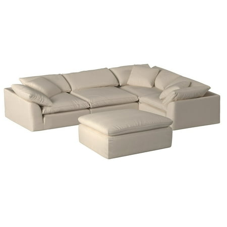Sunset Trading Puff 5-Piece L-Shaped Fabric Slipcover Sectional in Tan
