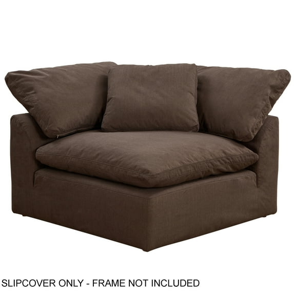 Sunset Trading Contemporary Puff Collection Replacement Slipcover Only for 5PC 132" L-Shaped Sectional Sofa with Ottoman | | Modular Couch Fitted Covers | Brown