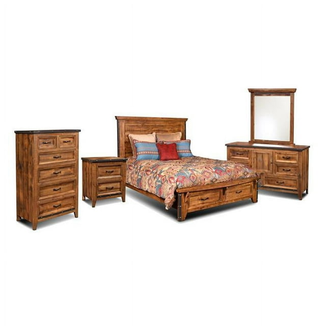 Sunset Trading Rustic City 5-Piece Contemporary Wood Queen Bedroom Set in Oak