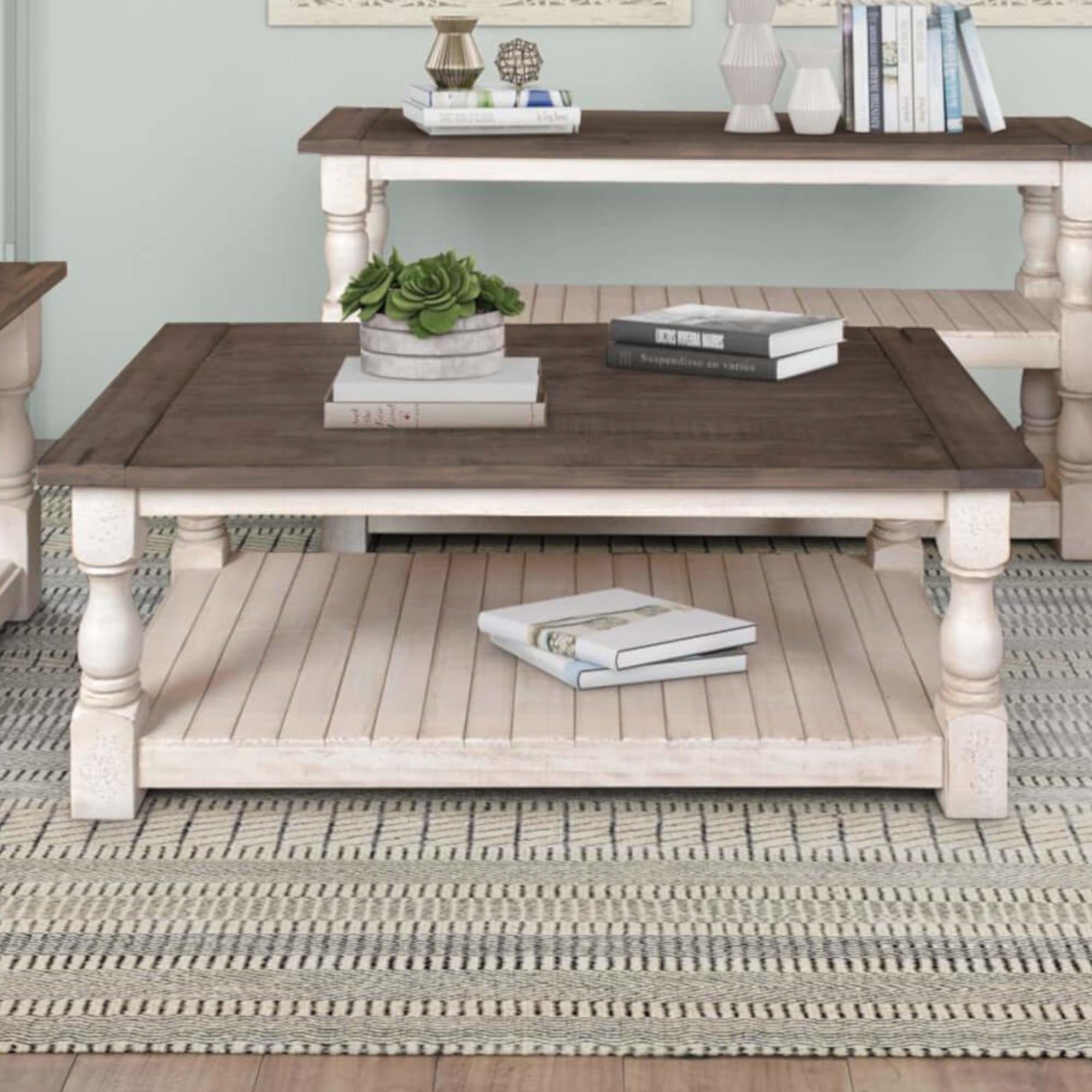 Distressed white 2024 coffee table set