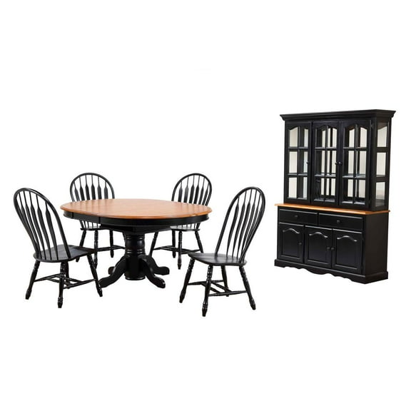 Sunset Trading Selections 48-66" Extending Dining Set w Buffet Black/Cherry Wood