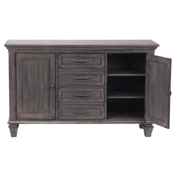 Sunset Trading Shades of Gray 4 Drawers & 2 Storage Cabinets Wood Buffet in Gray