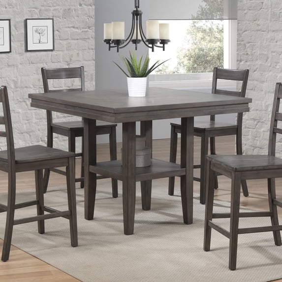 Sunset Trading Shades of Gray 45" Square Wood Pub Table & Storage Shelf in Gray