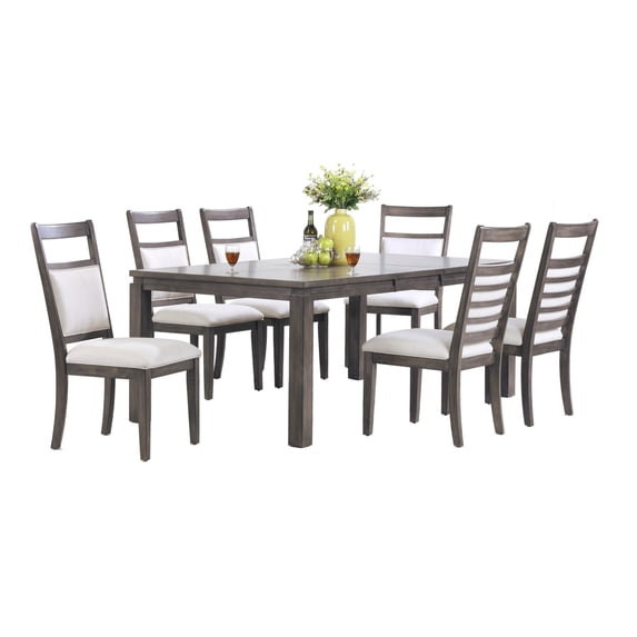 Sunset Trading Shades of Gray 7PC 82" Extendable Wood/Fabric Dining Set in Gray