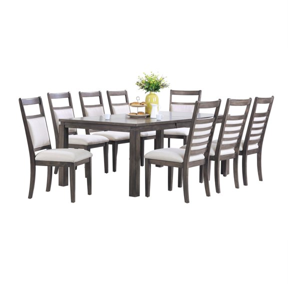 Sunset Trading Shades of Gray 9PC 82" Extendable Wood/Fabric Dining Set in Gray