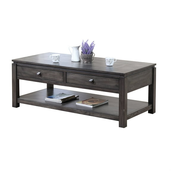Sunset Trading Shades of Gray Wood Coffee Table with Drawers and Shelf in Gray