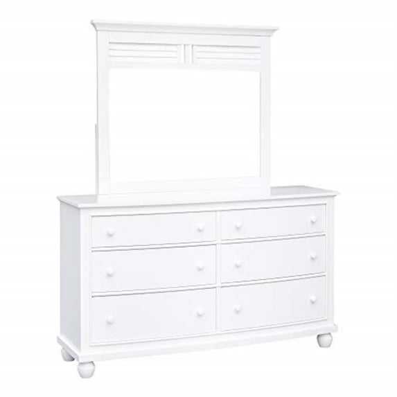 Sunset Trading White Shutter Wood 6 Drawer Double Dresser with Mirror