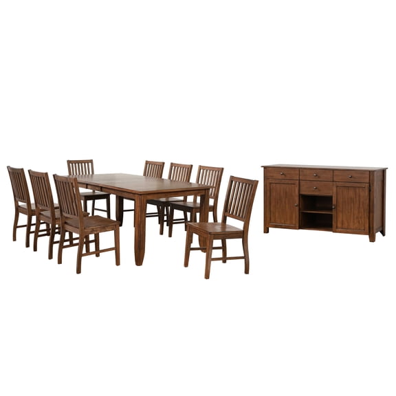 Sunset Trading Simply Brook 10-Piece 72" Extendable Wood Dining Set in Brown