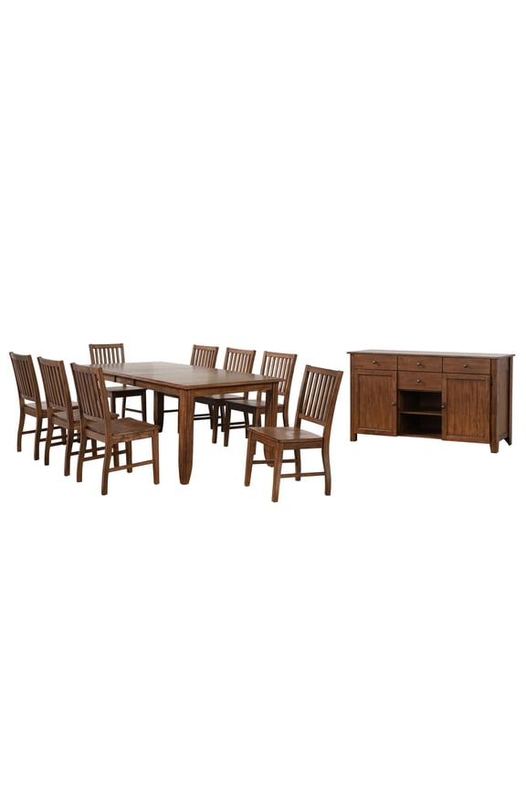 Simply Brook 10-Piece 72" Extendable Wood Dining Set in Brown