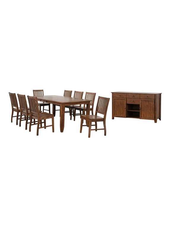 Simply Brook 10-Piece 72" Extendable Wood Dining Set in Brown
