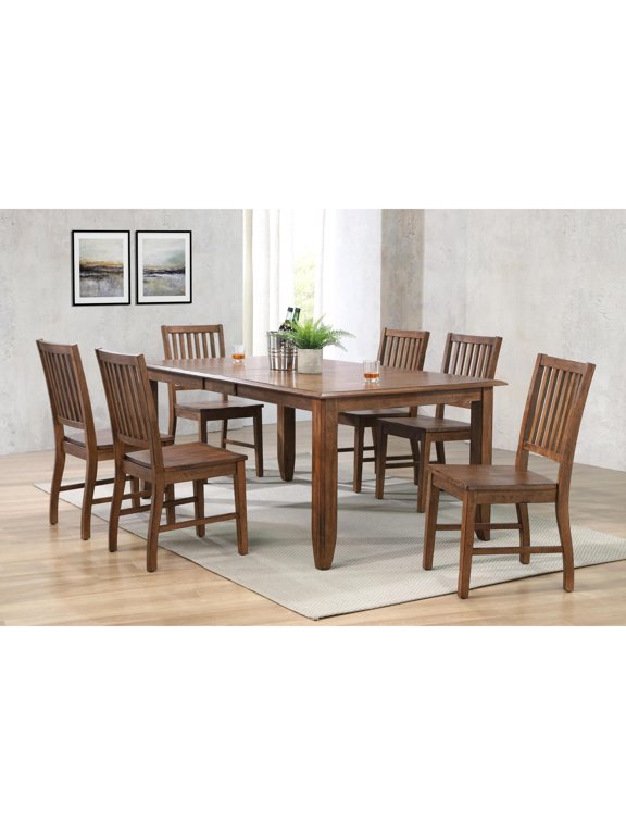 Simply Brook 7-Piece 72" Extendable Wood Dining Set in Brown