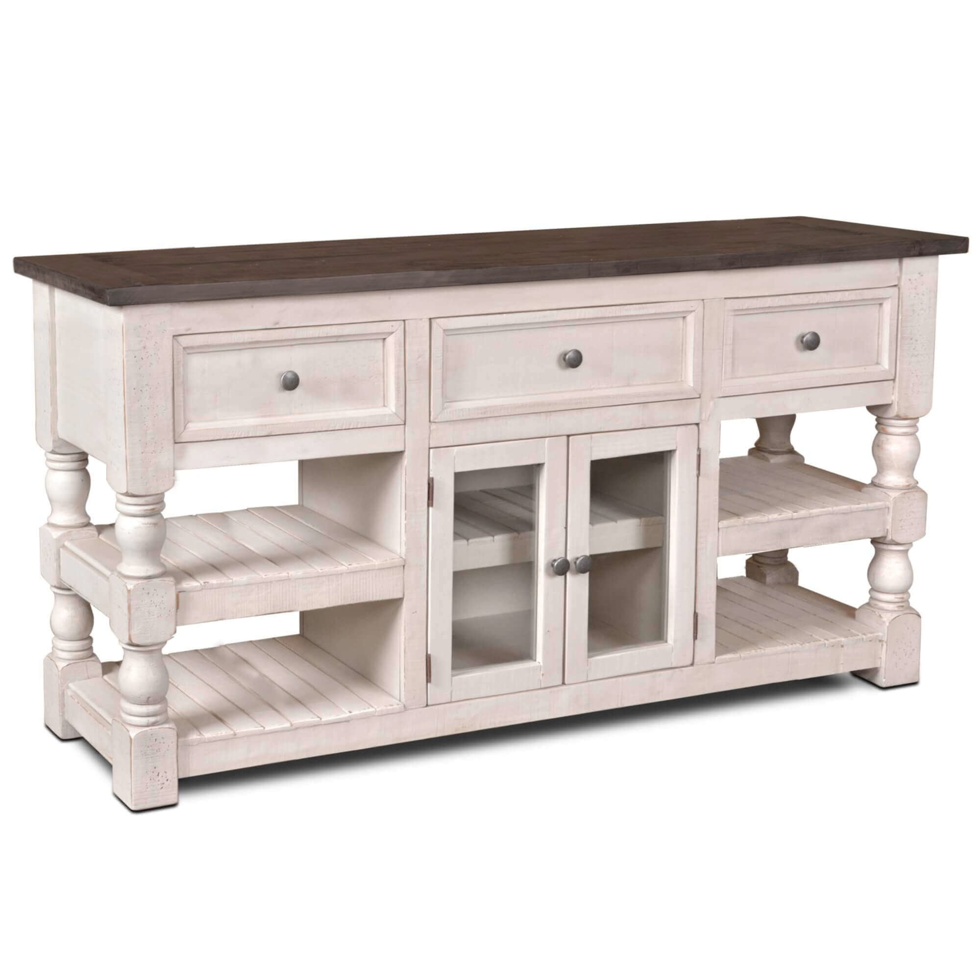 Rustic Farmhouse White and Brown Barn Door Media Cabinet