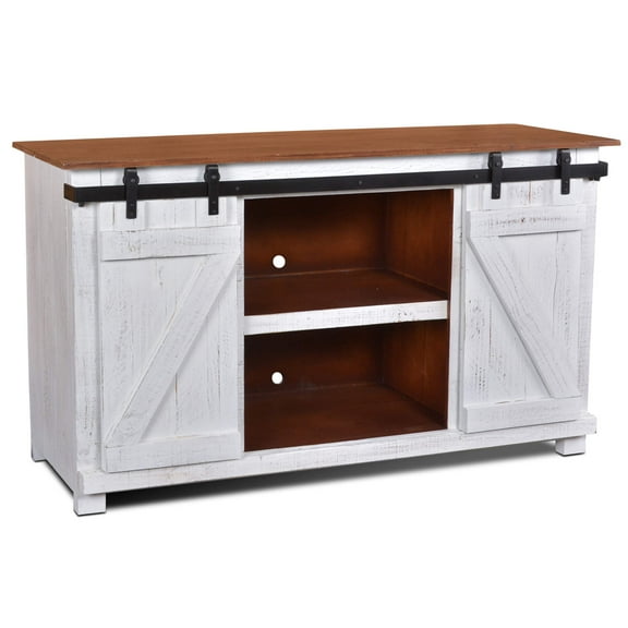 Sunset Trading Stowe Barn Door Wood Console/Media Cabinet/TV Stand in White