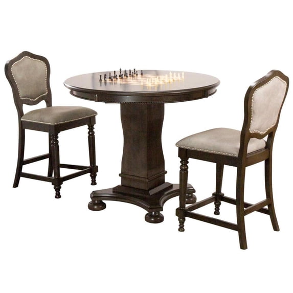 Sunset Trading Vegas 3-Piece 42.5" Wood Dining/Chess/Poker Table Set in Gray