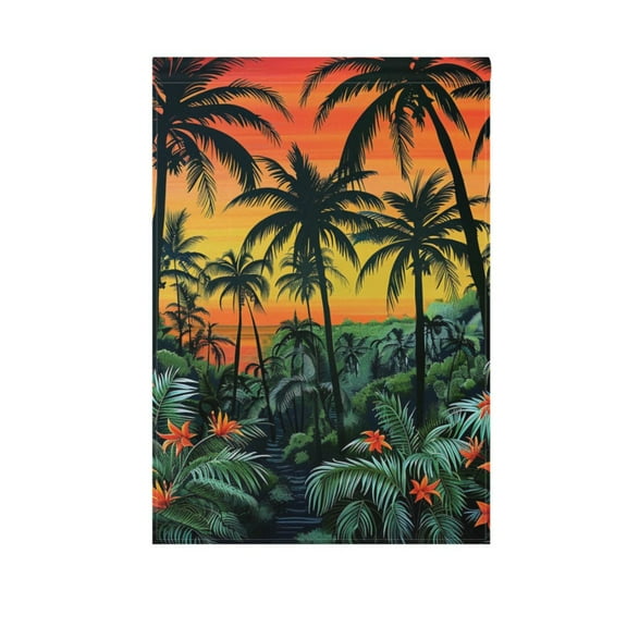 Sunset Tropical Forest Garden Flag House Banner 12" x 18" Double Sided Outdoor Yard Decoration