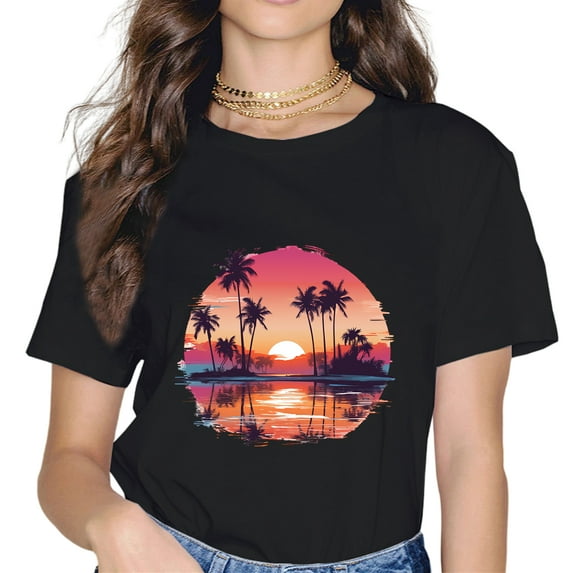 Sunset Tropical Palm Tree Sunny Lover Gift T-Shirt