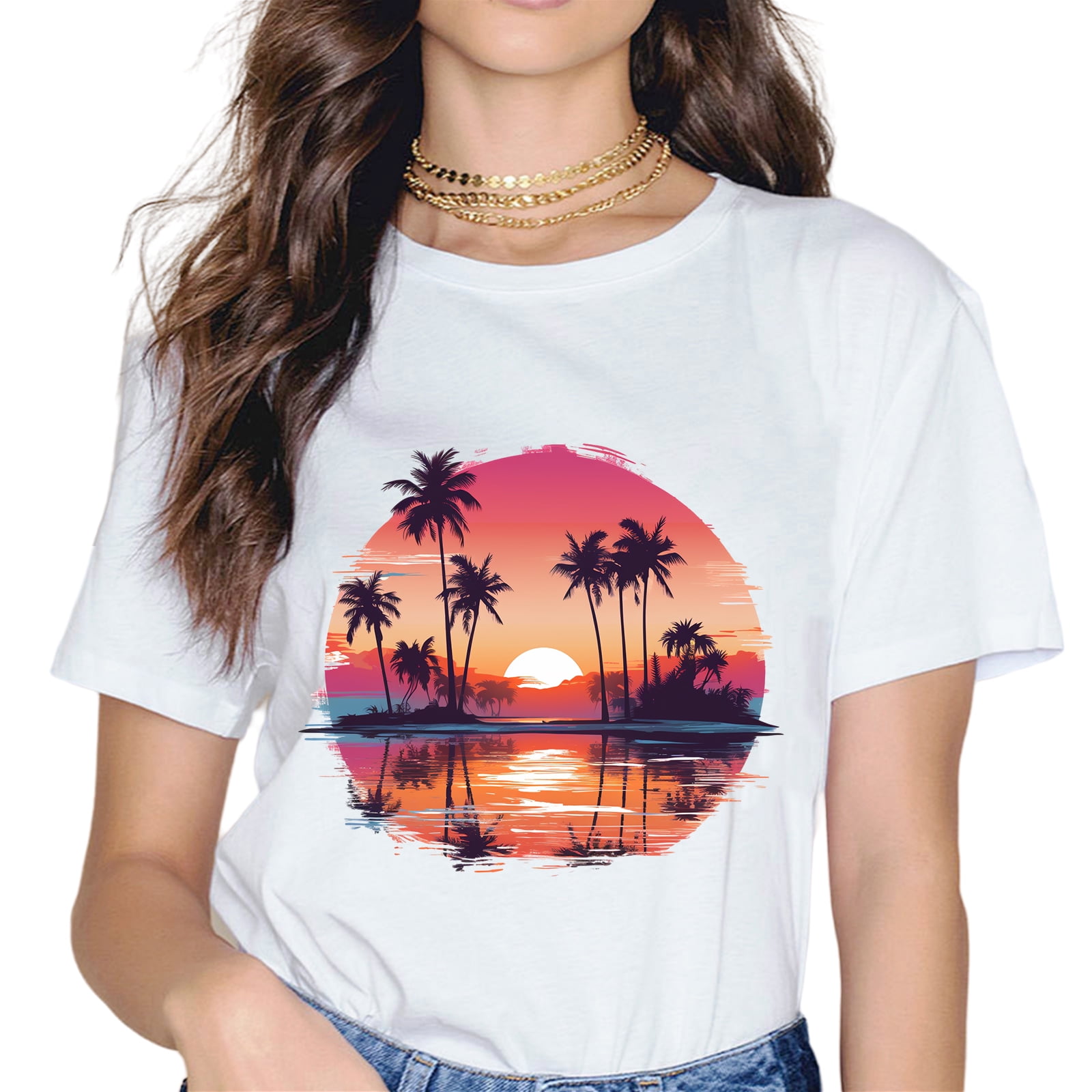 White Cotton Polyester Florida Graphic Round Neck T-Shirt